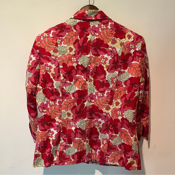 Norton McNaughton Floral Three Button Blazer Linen Blend 3/4 Sleeve - Picture 5 of 8